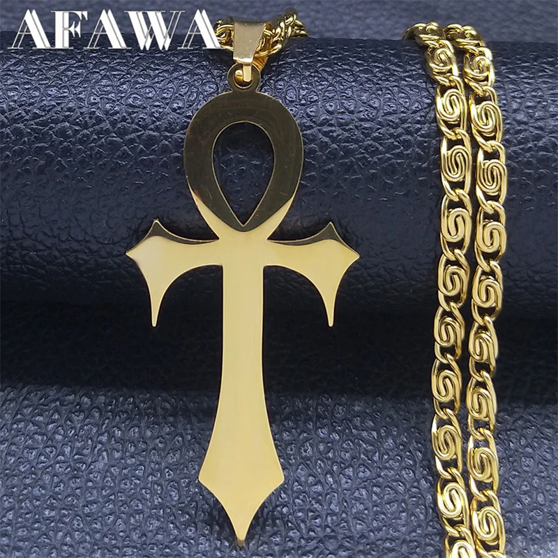 Egyptian Ankh Cross Necklace Women/Men Stainless Steel Gold Color Amulet Necklaces Protection Jewelry colar masculino N7078S02