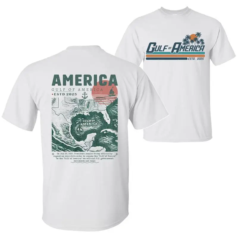 

Gulf of America Ancient Map Shirt President Trump Gulf Coast Shirt Texas Mississippi Florida Beach 2 Sided Unisex Cotton T Shirt