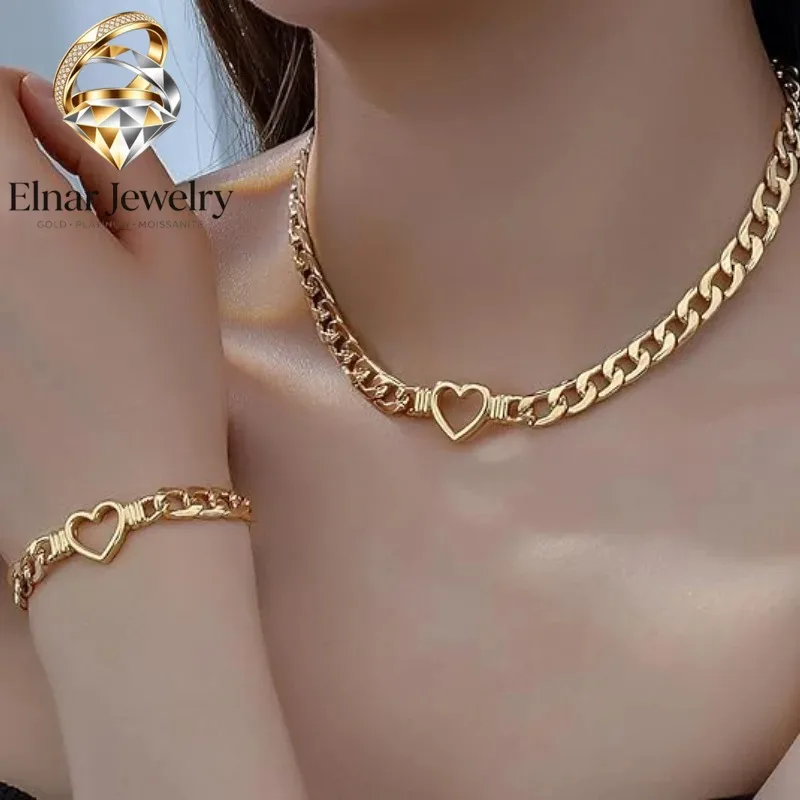 Elnar Jewelry Light luxury personality 24k love necklace for women fashion AU999 clavicle chain for women bracelet for girlfrien