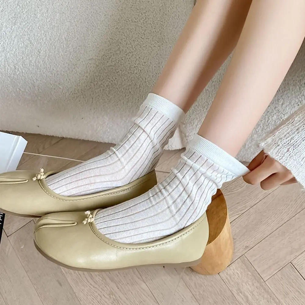 Style Socks Solid Color Women's Socks Split Toe Thin Two-Toed Socks Soft Material Comfortable Silk Stripe Socks Casual Use