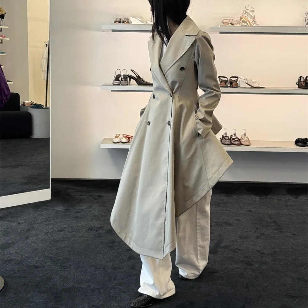 Women's Winter Coat 2026 – Satin, Double-Breasted, Asymmetrical Lapel, Trench Coat, Y2K-Inspired, Versatile Fashion Jacket