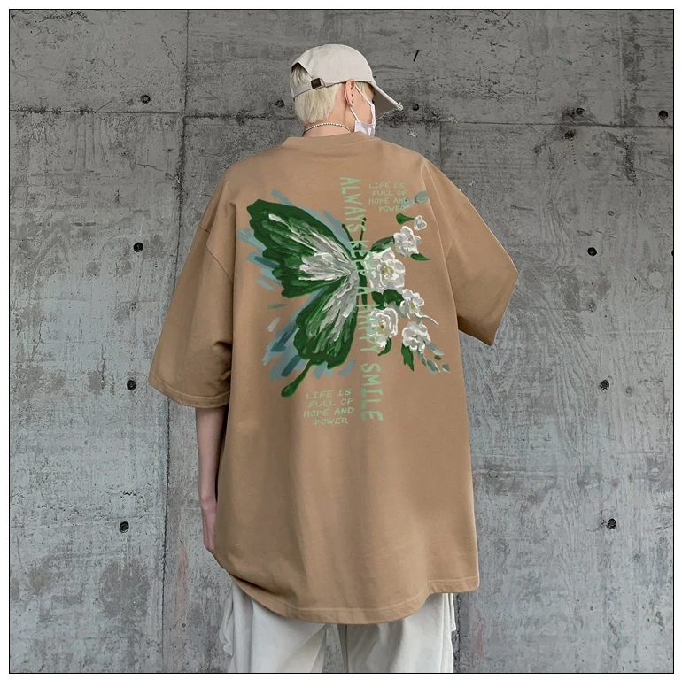 Romantic Butterfly Print Crew Neck T-Shirt 100% Cotton High Quality Fashion Top Spring Summer Trend Casual