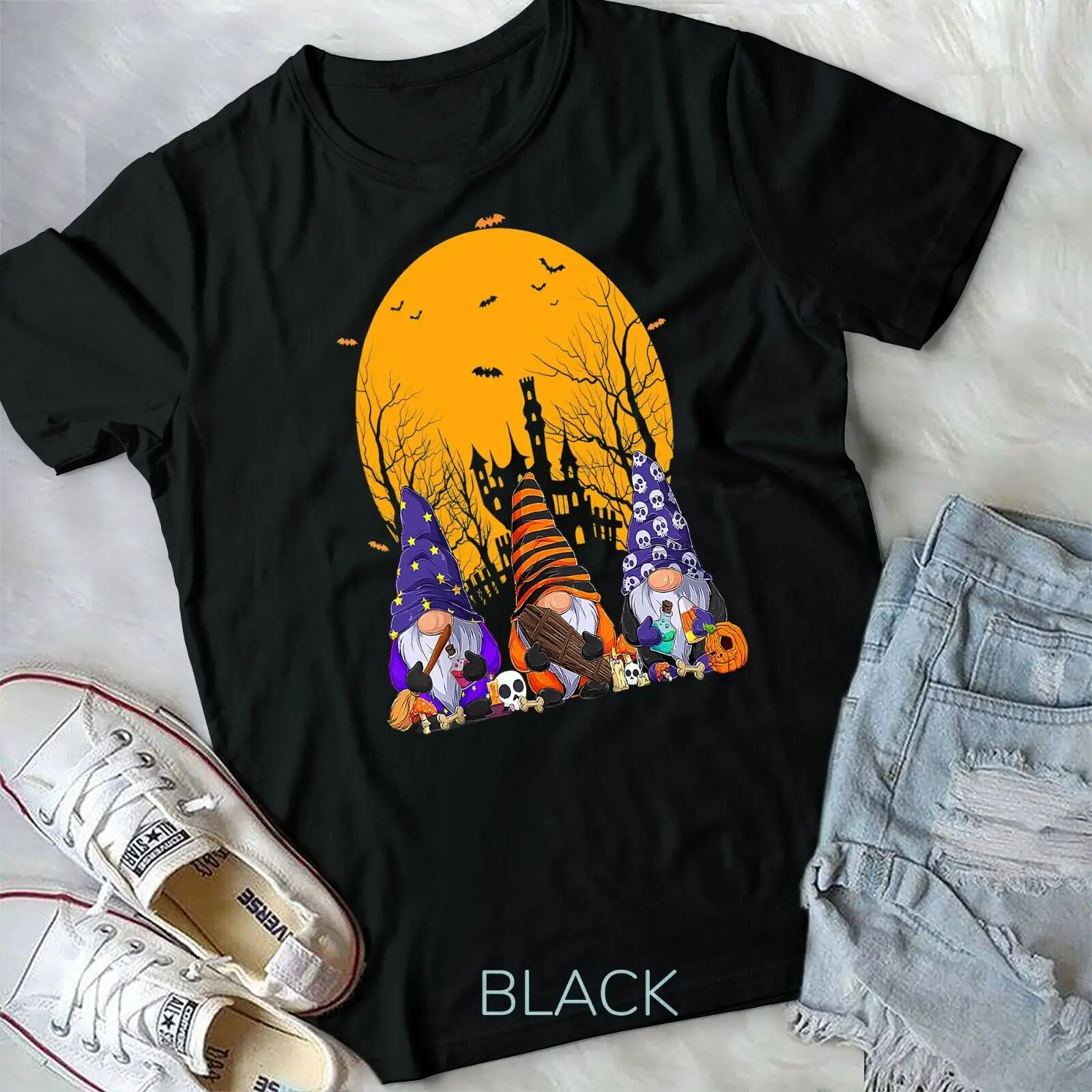 

Three Gnomes Happy Halloween Fall Candy Corn Pumpkin Men Unisex T-shirt