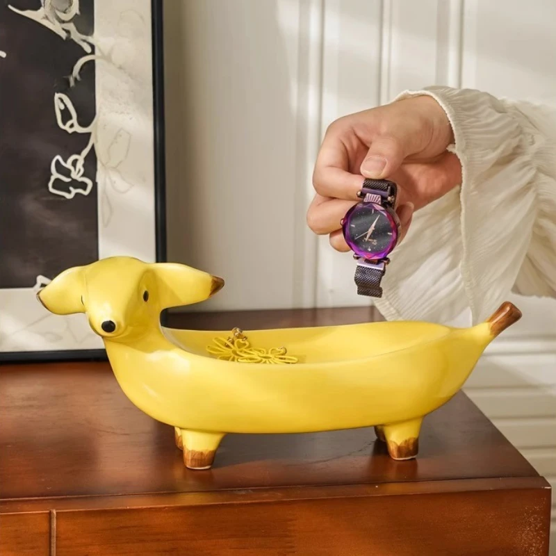 

Fun Banana Dog Ceramic Storage Ornament Key Tray Jewelry Tray Living Room Bedroom Entrance Decoration Modern Home Decoration