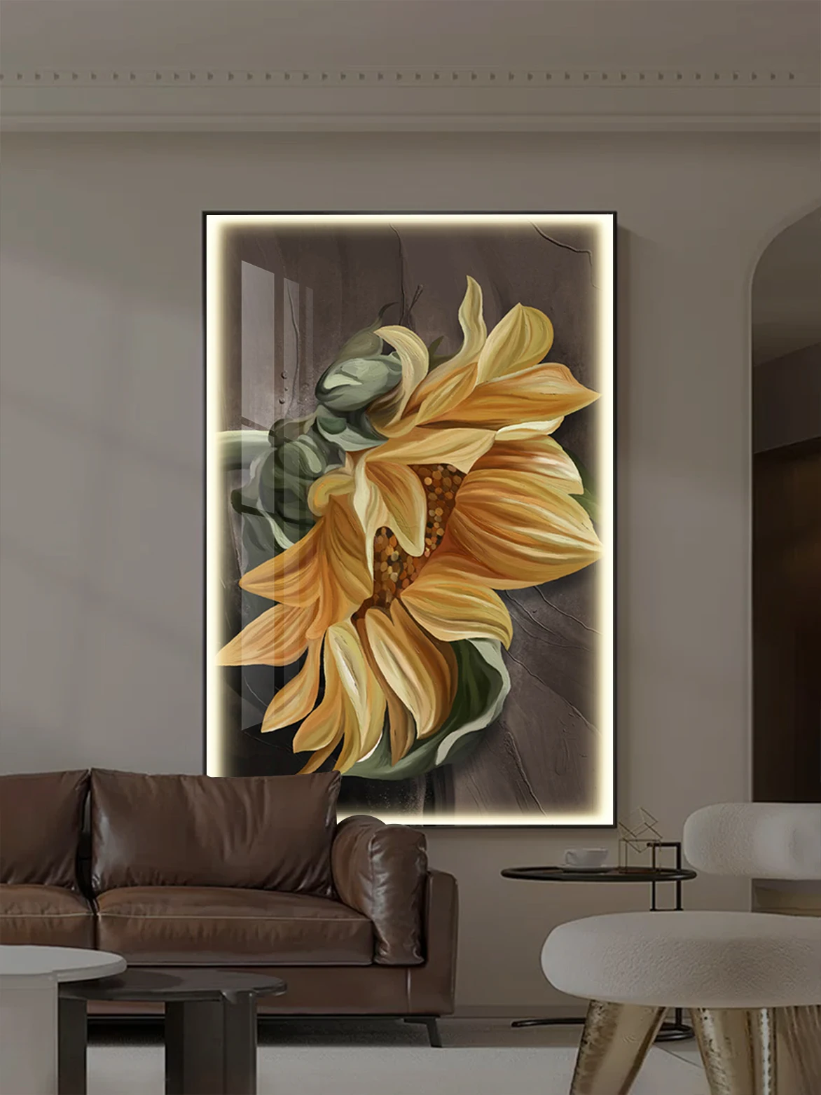 Modern Minimalist Sunflower Lamp Decoration Painting Living Room Sofa Background Wall Hanging Painting Floor Painting Wall Lamps