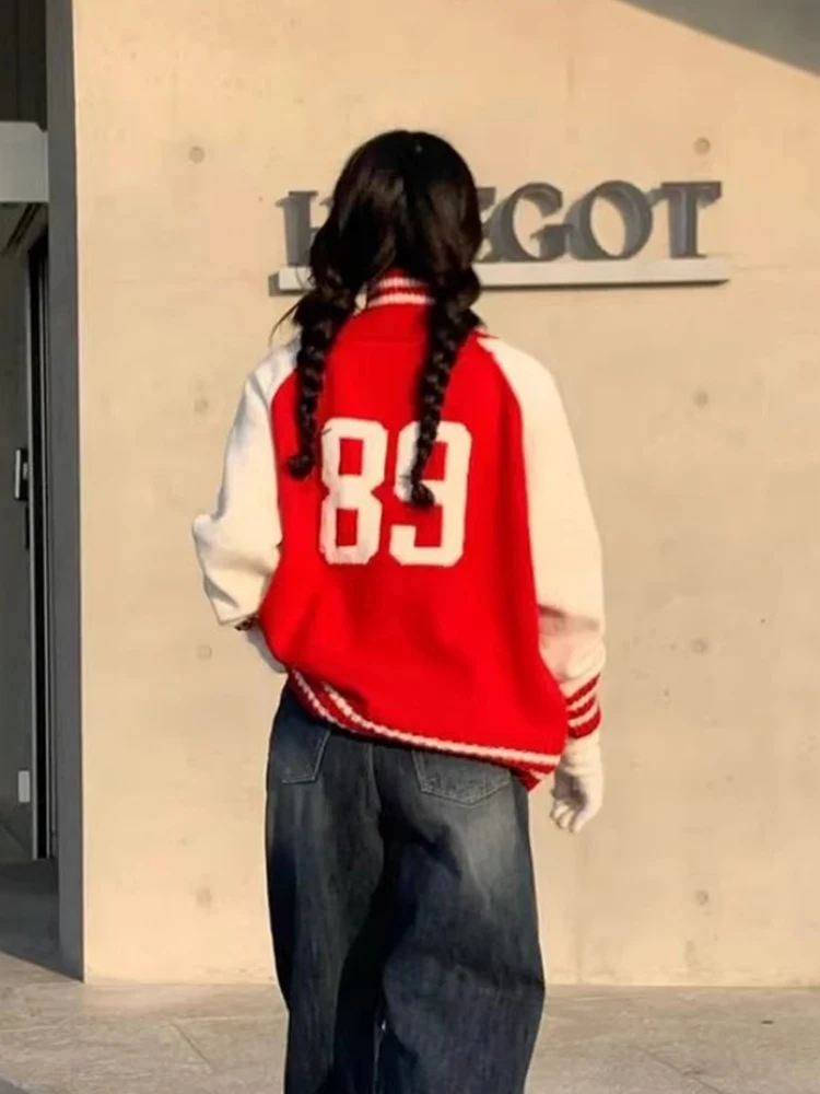 Вязаный свитер в стиле ретро для колледжа Sle Color Blo Letter, пальто с двойной молнией, длинное све, осень-зима, модный шикарный женский сгусток...