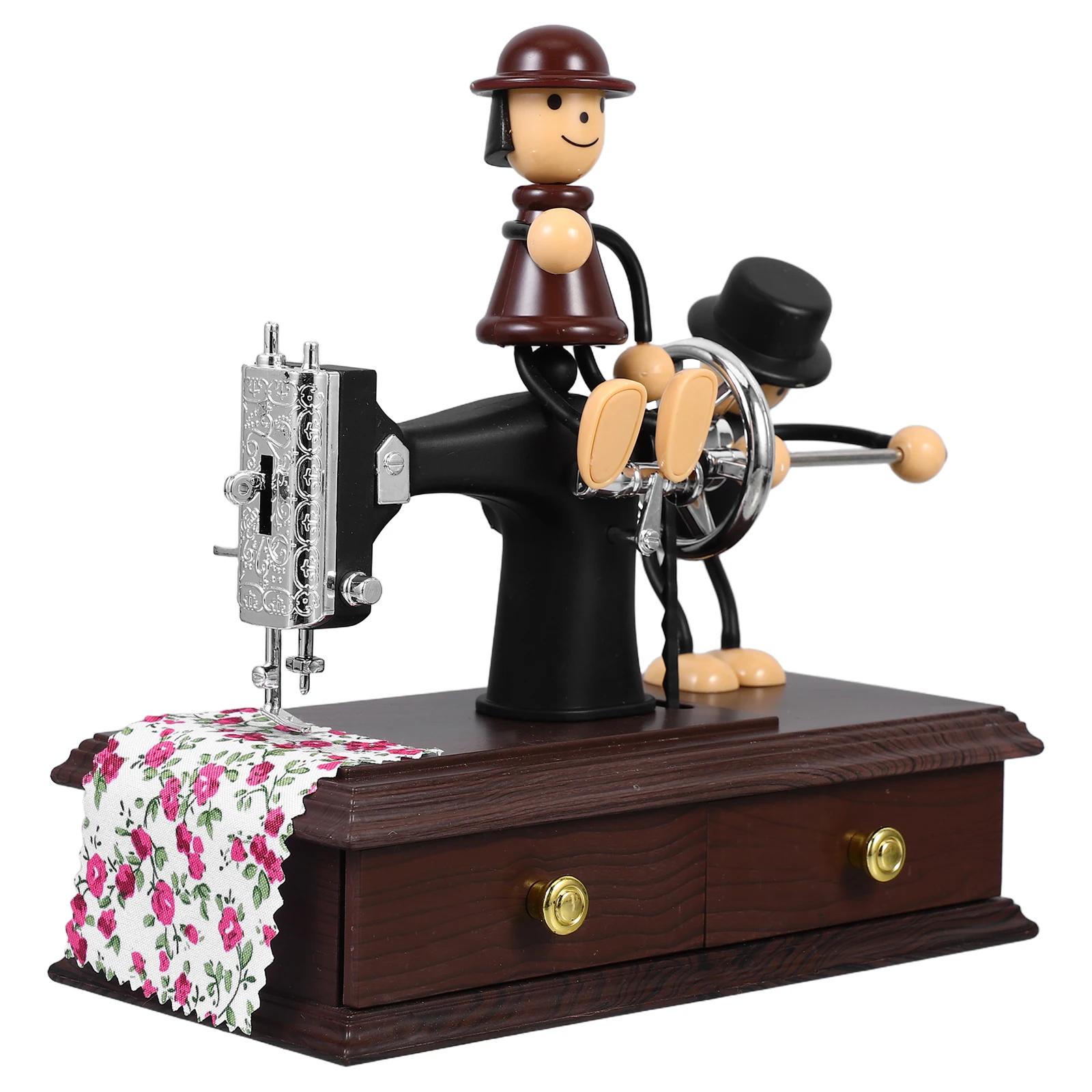 

Retro Sewing Machine Music Box Mini Desktop Musical Ornament Plastic Decorative Gift Toy Creative Vintage Artistic