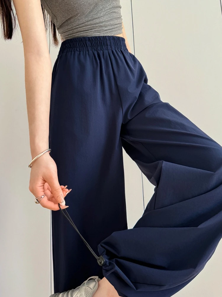 Leisure Elastic Waist Sports Pants American Style Quick Drying Work Pants for Women's Loose Straight Wide Leg Pants Women
