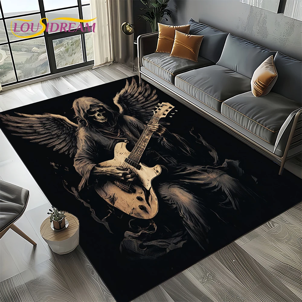 Skull Electric Guitar Classical Guitar Carpet Rug for Living Room Bedroom Home Sofa Decoration,Area Rug Non-slip Floor Mat Gift