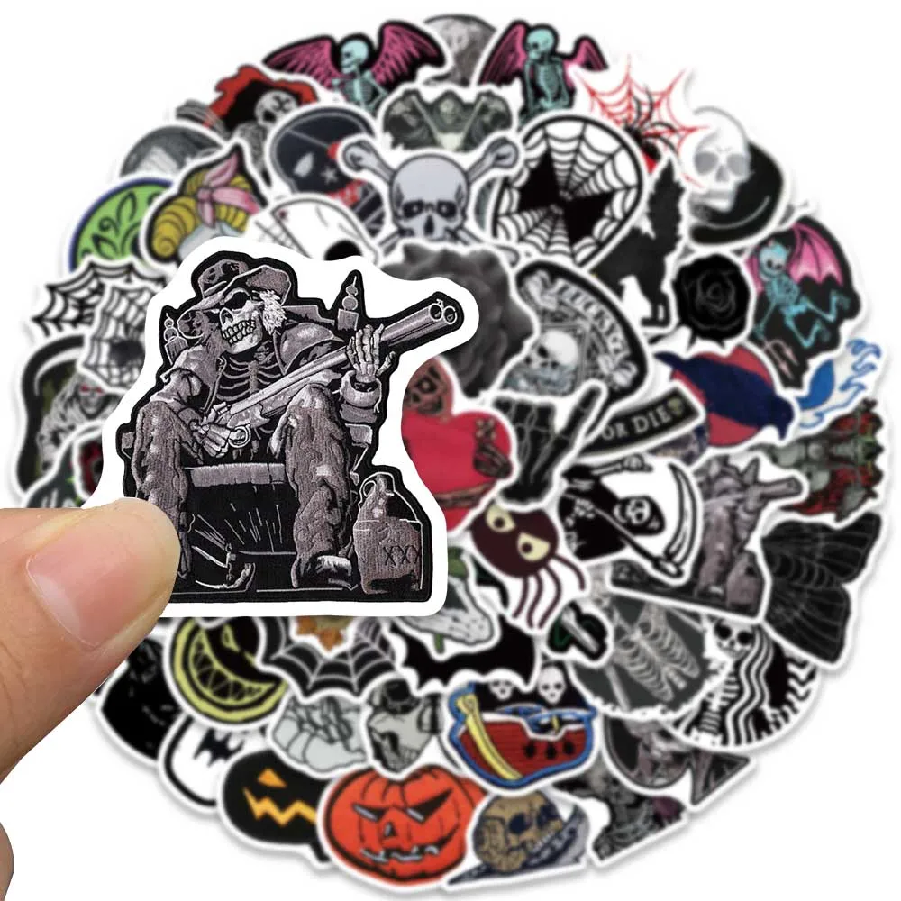 60pcs Punk Darkness Cartoon Spider Wed Skull Stickers Pack For Laptop Phone Guitar Luggage Waterproof Graffiti Car Decals