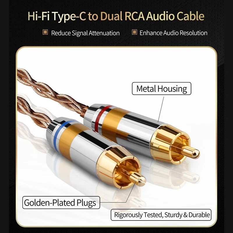YYAUDIO USB C  RCA Audio Cable Type C to 2 RCA Cable For Speaker Amplifier Huawei Sumsung Xiaomi Lightning to 2RCA Splitter