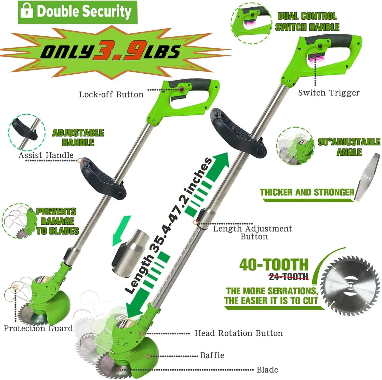 Brush Cutter Weed Wacker Weed Eater Edger Lawn Tool (Upgraded Version), Extended, Lightweight, for Lawn, Yard, Garden