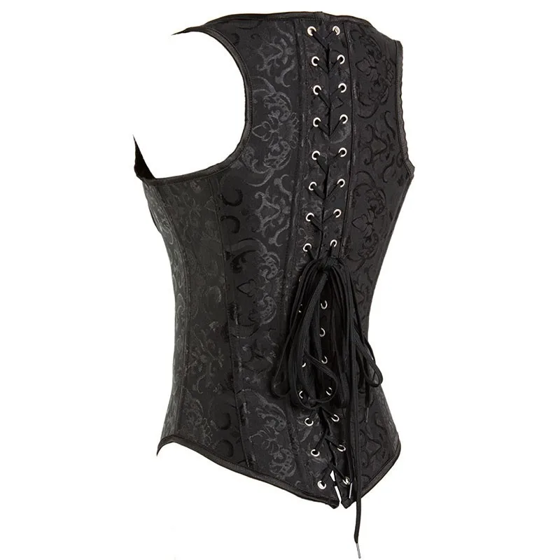 S-6XL Women\'s White Black Brocade Steel Boned Steampunk Tesla Underbust Corset Bustier Waist Cincher Vest Corselet Top Plus Size