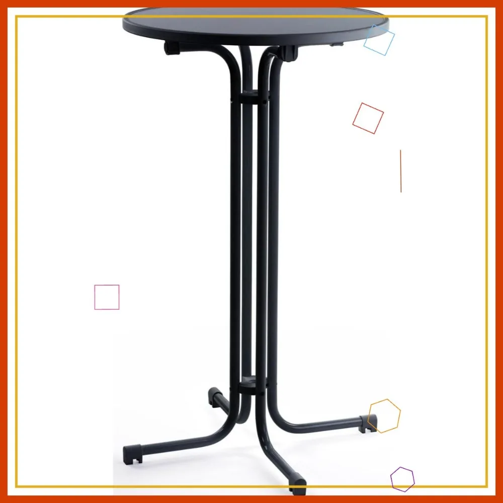 

47.4" Folding Cocktail Pub Table, Black MDF Top, Easy Assembly for Events & Parties