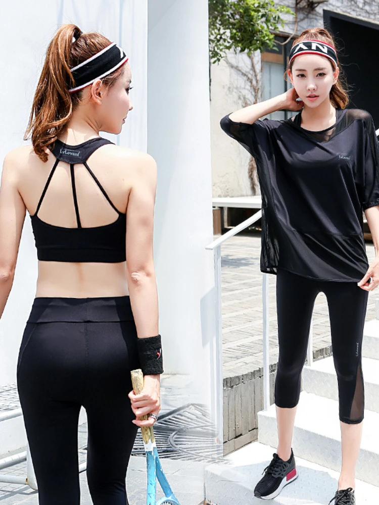 Nữ Phù Hợp Với Áo Chắc Chắn Quần Legging Tập Yoga Quần Áo Ngực Thể Thao Thoáng Khí Áo Thun 3 Cái Bộ Nữ Đồ Thể Thao Phù Hợp Với Chạy Bộ Quần Áo