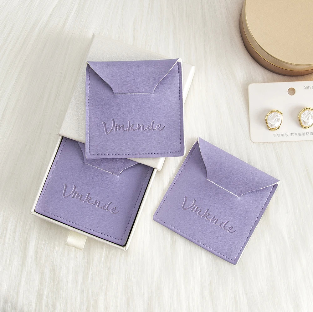 

50 Personalized Logo Jewelry Leather Bags PU Envelope Gift Packaging Pouches Earrings Cosmetic Rings Pearl Pendant Storage Pouch