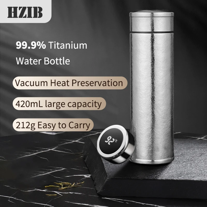 420ML Double Wall Insulated Cup Temperature Display Titanium Outdoors Autumn High-Capacity Drinkware Solid Stainless Steel Split