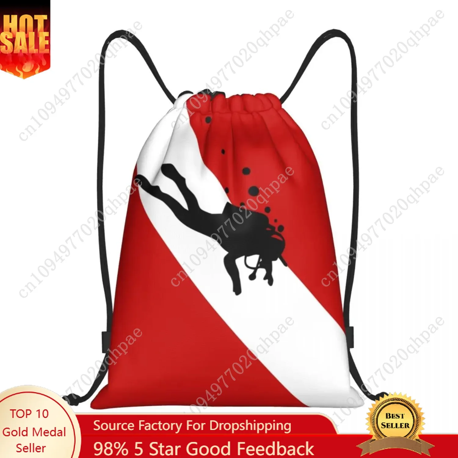 

Scuba Dive Flag Bubble Red White Drawstring Backpack Women Men Gym Sport Sackpack Portable Diving Shopping Bag Sack