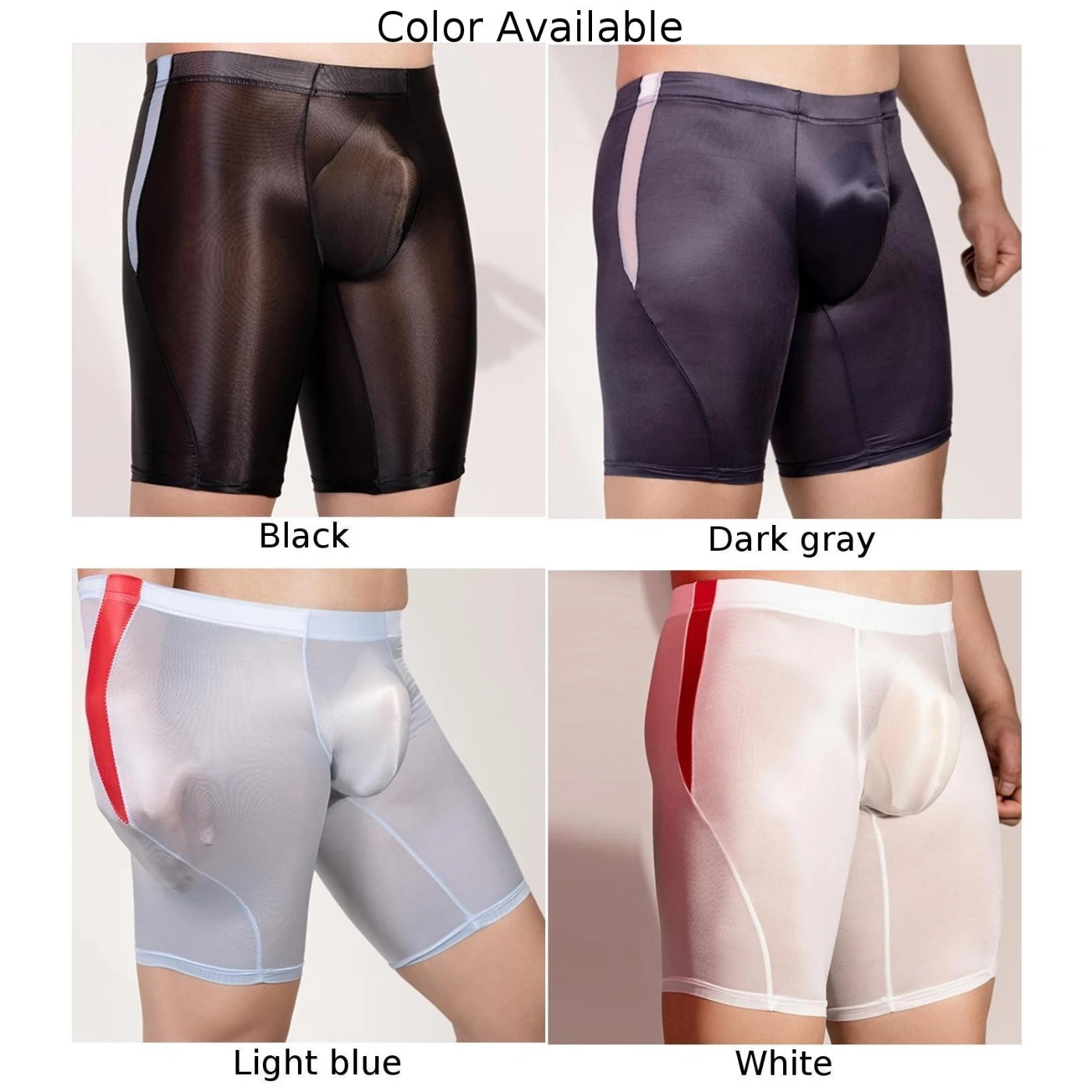 Mens Oil Shiny Glossy Underpants Long Shorts Stretchy Underwear Transparent Slim Smooth Briefs U Convex Pouch Panties