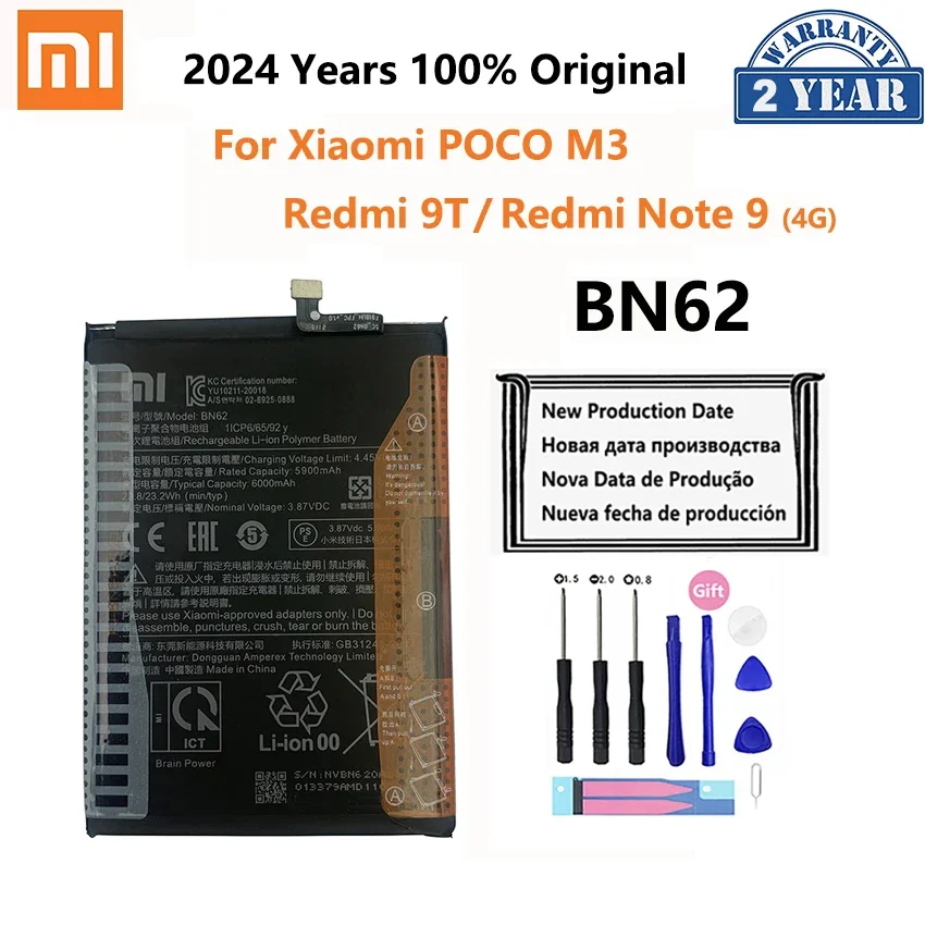 Original 100% New BN62 Replacement 6000mAh Battery For Xiaomi Pocophone POCO M3 Redmi Note 9 9T Note9T Phone Batteries Bateria