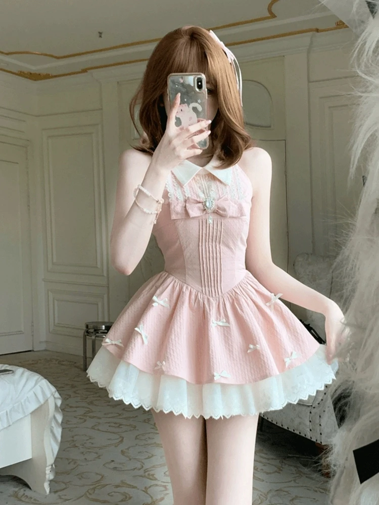 

XZY Sweet Princ Sle Ruffle Svel Dr with Lace Bow High Waist A-Line Skirt for plus Size Women Summer D...