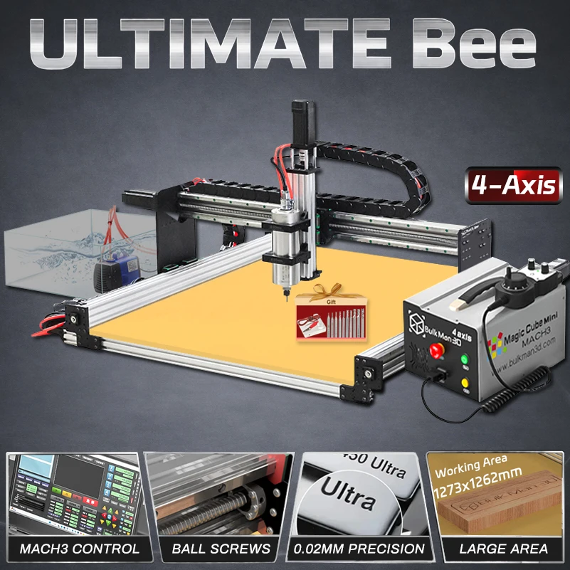 

Фрезерный станок с ЧПУ BulkMan3D ULTIMATE Bee, 4 оси, с шарико-винтовой передачей HGR и линейными направляющими, для фрезерования и гравировки по дереву, алюминию, металлу, для DIY-проектов