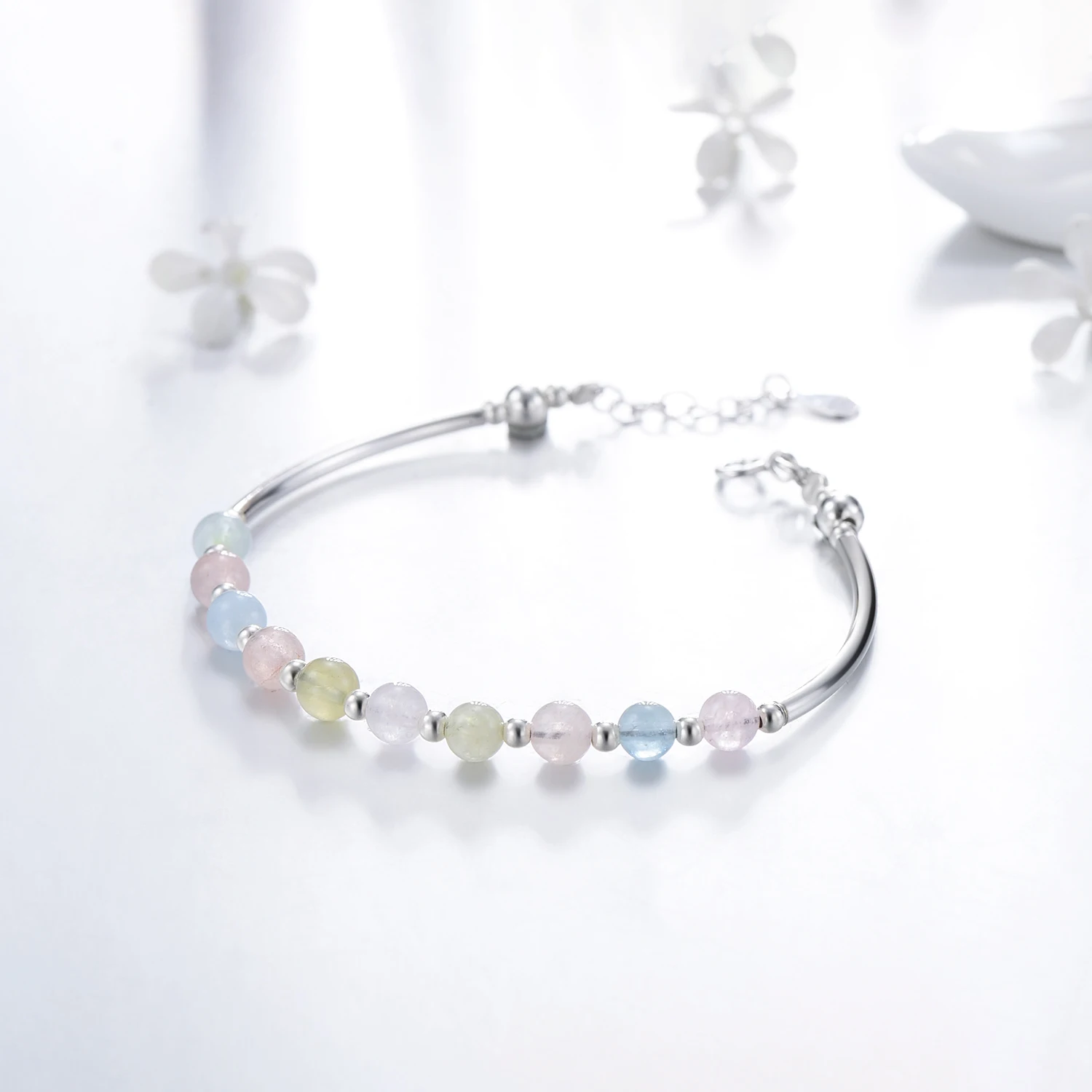 Modian 925 Sterling Silver Colorful Beads Crystal Charms Bracelet Fashion New Luxury Bangle Chain For Women Party Jewelry