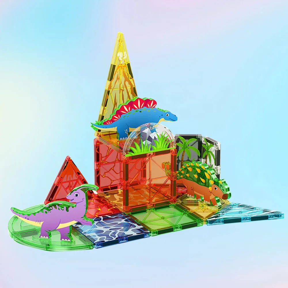 Blocchi magnetici per dinosauri fai-da-te da 32 pezzi - Set di giocattoli a stelo grande Giocattoli magnetici creativi, giocattoli magnetici educativi per bambini