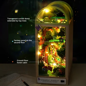 DIY Miniaturas De Madeira Casa Kit, Book Nook Insert, Dollhouse Modelo, Roombox Building Kit, Estante Brinquedos, Bookend para presentes de Natal 8 principais vendas casas de madeira natal - №8