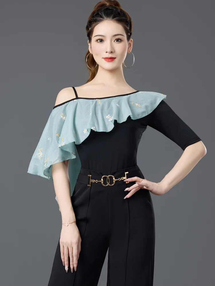 

Latin Dance Top Practice 2025 New Women's Modern Gb Friendship Dance Single Shoulder One-piece Sleeve