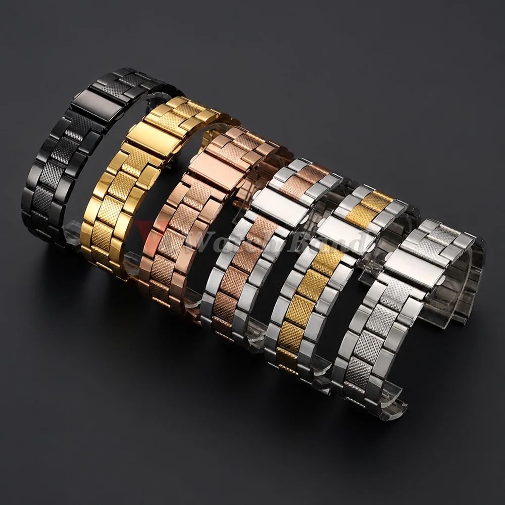 22mm Luxury Stainless Steel Straps Business Fashion Textured Folding Buckle Quick Release Wristband Belt Men's Watch Accessories