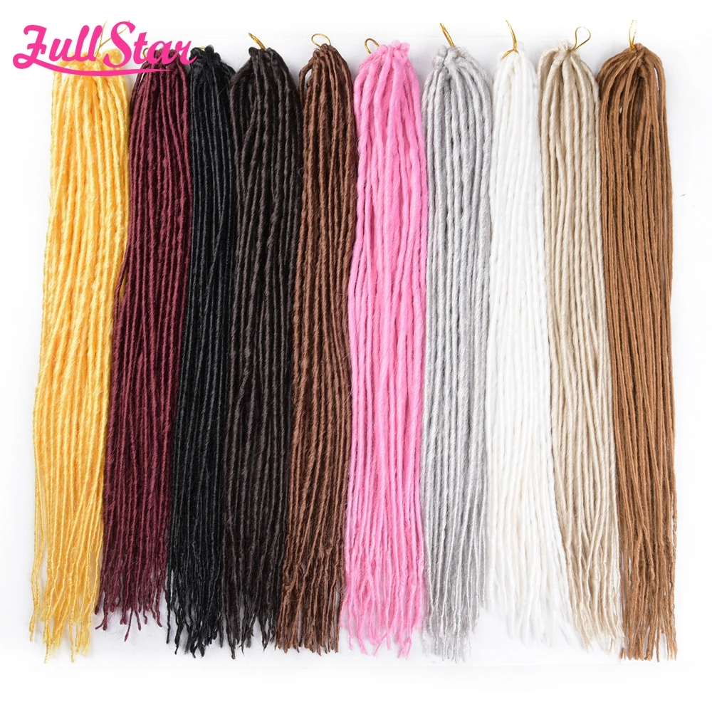 Penuh Bintang Tebal Dewi Pirang Faux Locs Crochet Rambut Kepang Rambut Sintetis 1 Pack 22 Inch Lipat 24 Helai 100G Abu-abu Hitam Rambut