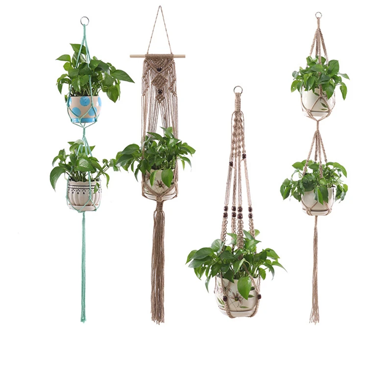 Macrame Handmade Plant Hanger Baskets Flower Pots Holder VinBalcony Hanging Decoration Knotted Lifting Rope Home Garden Supplies