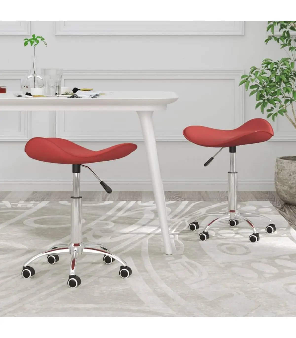 2 Pcts Red Red Synthetic Leather Spinning Dining Chairs