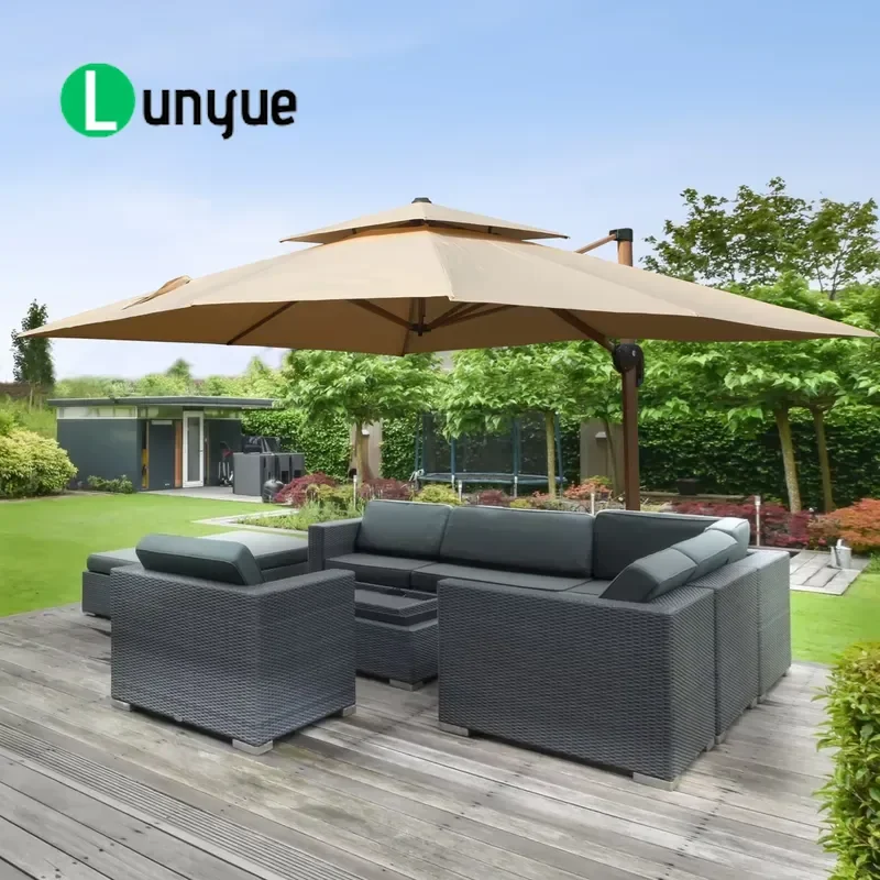 10x13ft Rectangular Cantilever Patio Umbrella 250g Waterproof Fabric 360 Degree Rotating Aluminum Offset Outdoor Garden Shade