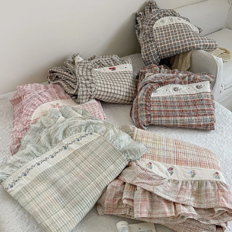 Applique Decor Soft Cotton 3pcs Bedspread Set with Lace Trim, Breathable Quilt Coverlet, 1-Piece Summer Blanket Thin Comforter