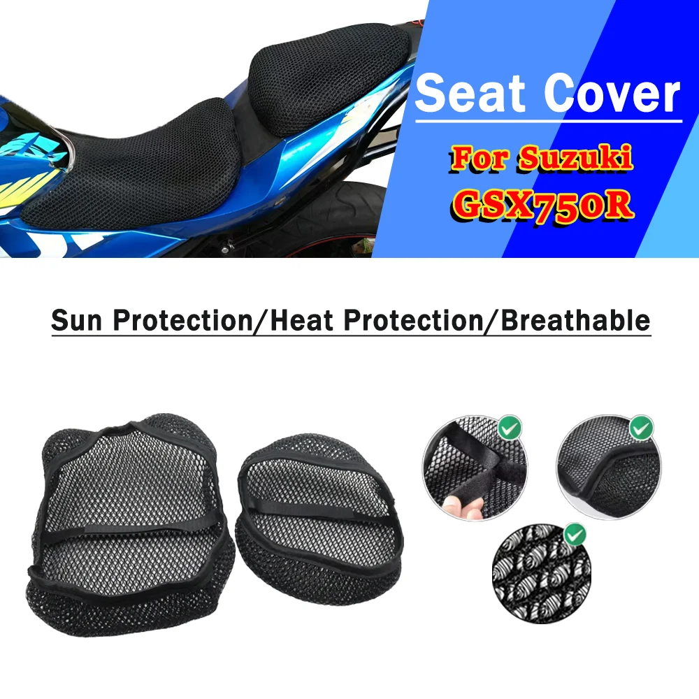 For Suzuki GSX750R GSX 750R GSX750 R Mesh Motorcycle Seat Cover 3D Elastic Breathable Heat resistant Anti-Slip Protector Cover