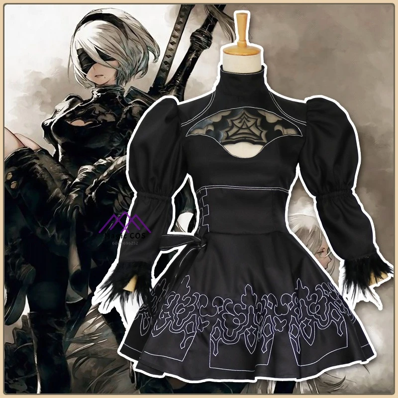 

NieR:Automata 2B Comic Con Cosplay Set Black Uniform Wig Eye Mask Gloves Full Set Women's Role Playing Outfit for Cosplay Show