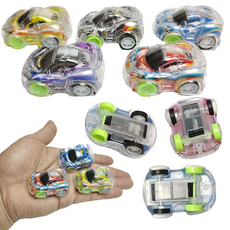 Cartoon transparente pull back carro para crianças, presente de festa pequena, Giveaway Pinata Fillers, brinquedos de prêmios escolares, 10pcs por lote