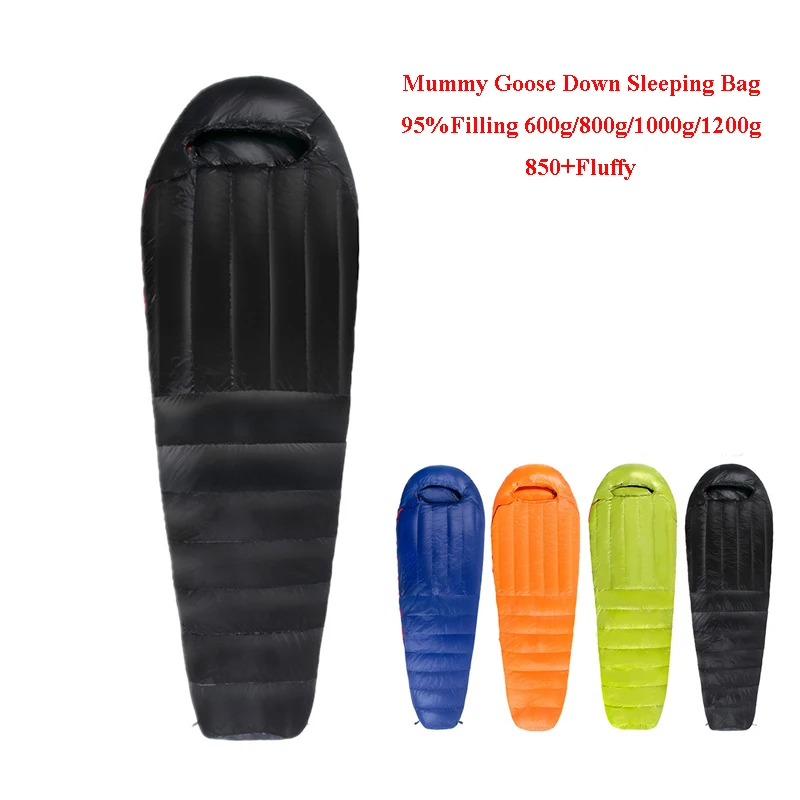 Filling 600g/800g/1000g/1200g Goose Down Adult Mummy Sleeping Bag  Ultralight Thickened Warm 20D Waterproof Outdoor Camping Cold