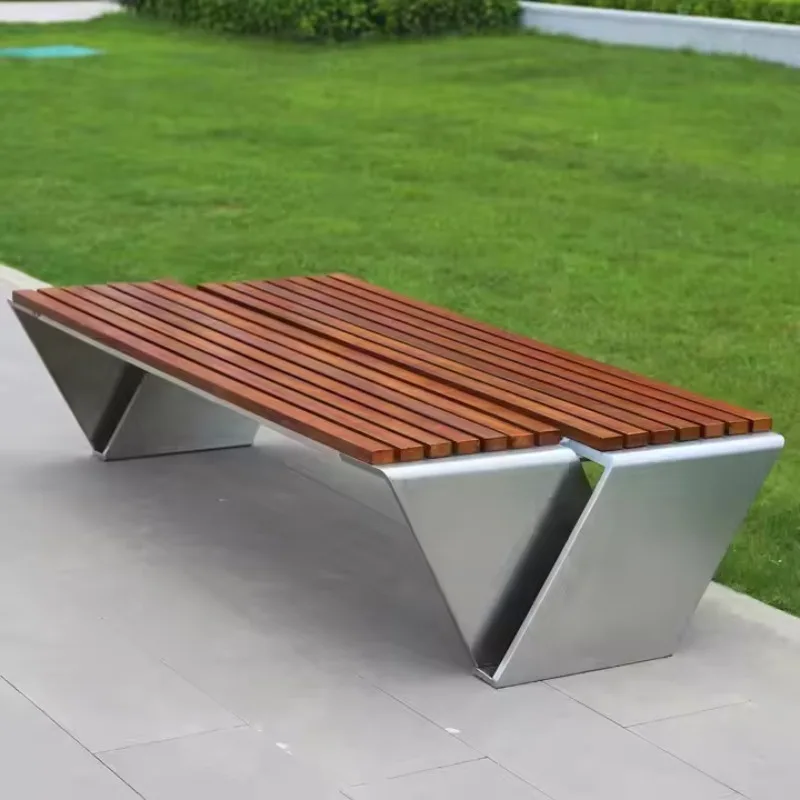 Exquisite Modern Stainless Steel Outdoor Park Bench with Wooden Seat Eco-Friendly Waterproof & Anti-Corrosion