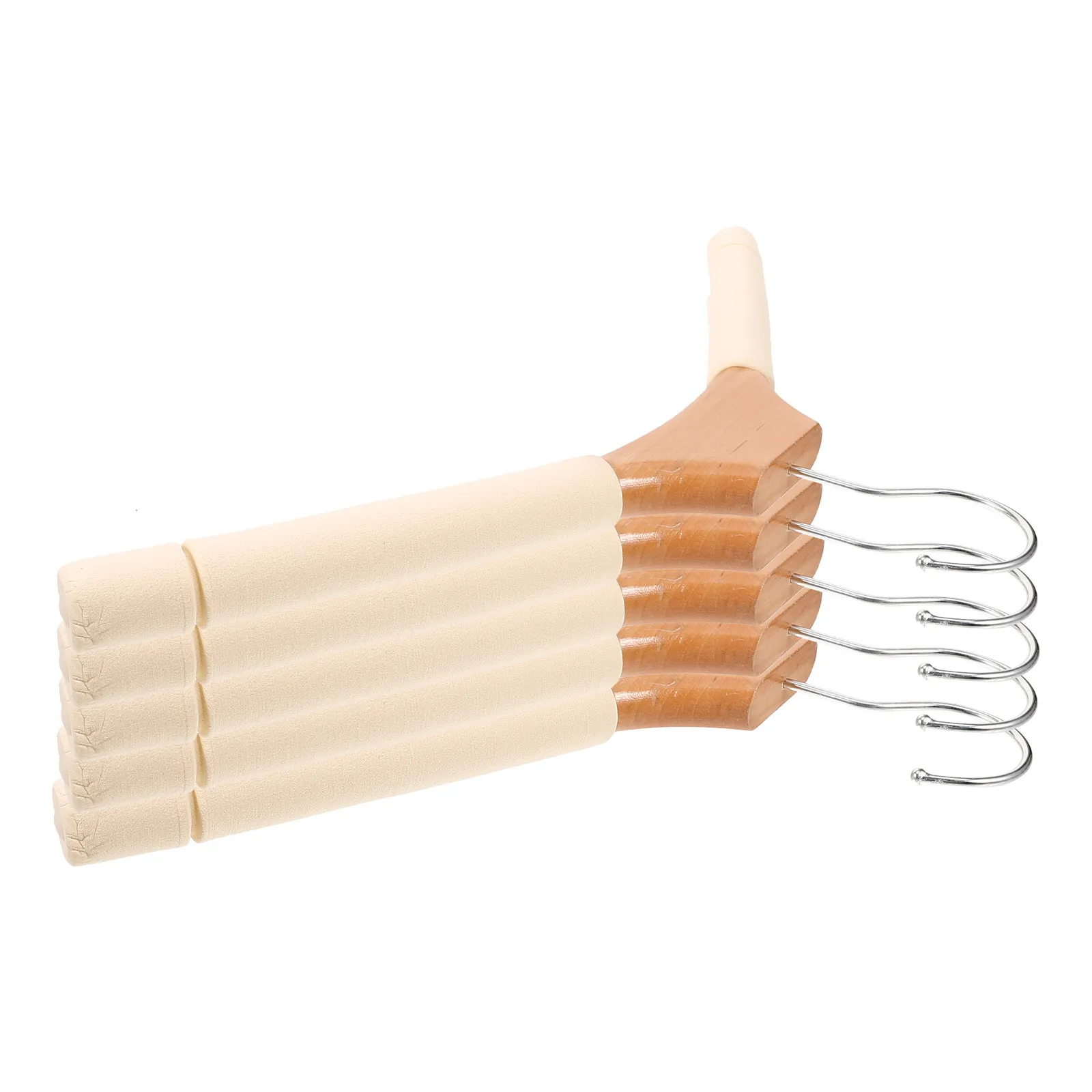5Pcs Solid Wood Sponge Padded Hangers Anti-Skid Clothing Hangers for Dress Coat Suit Sweater Skirt Pants Cabinet Space Saving