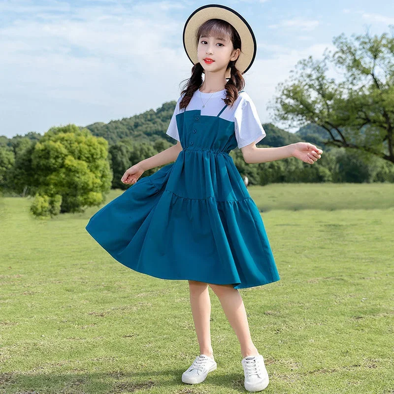 Costume Lolita d'été pour enfants, robe mi-longue décontractée pour filles, robe de princesse pour enfants, vêtements de fête pour adolescents, 12 ans, 13 ans, 15 ans