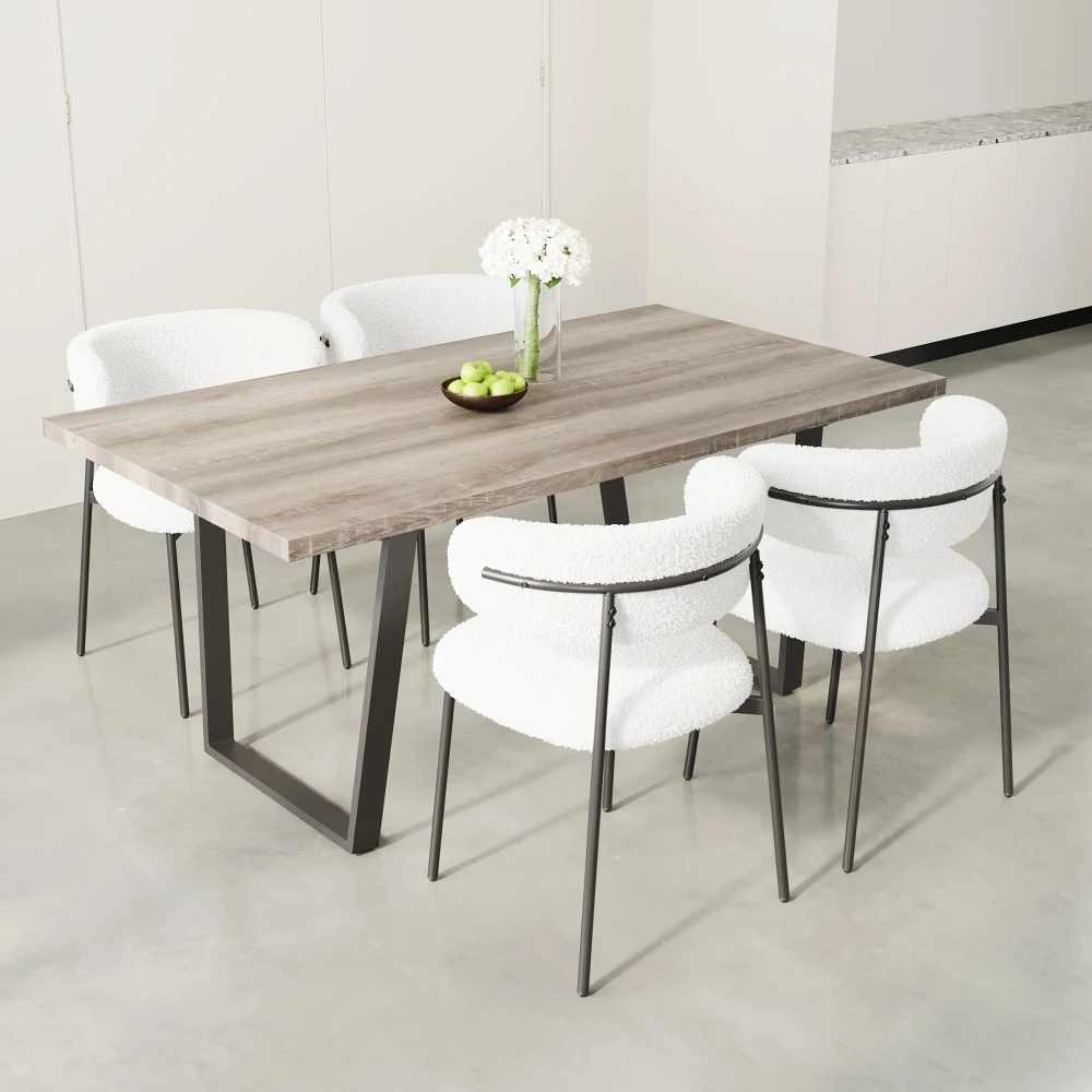

5-Piece Dining Table Set with 4 Teddy Plush Chairs, Modern Kitchen Furniture for 4-6 People, Space-Saving, Easy to Assemble