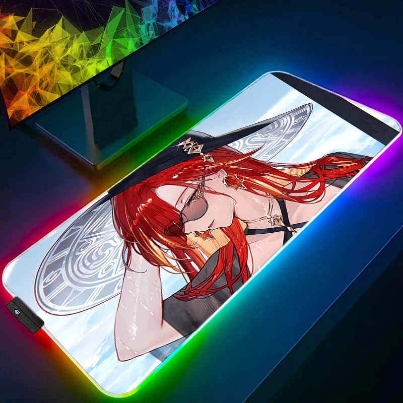 

RGB Mouse Pad Anime Gaming Accessories Carpet Gamer LED PC Computer Keyboard Pad Genshin Impact Mavuika Desk Mat Kawaii Mousepad