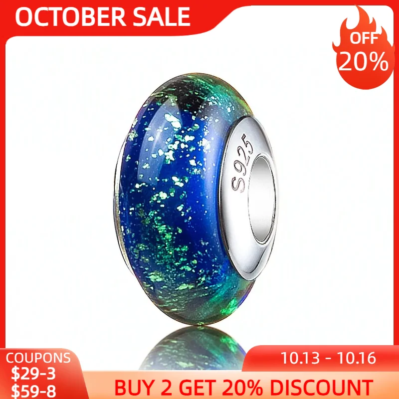 

Оригинальные браслеты ATHENAIE из муранского стекла 925 пробы с золотым песком, подходят для всех европейских браслетов, цвет синий, подарок на Рождество