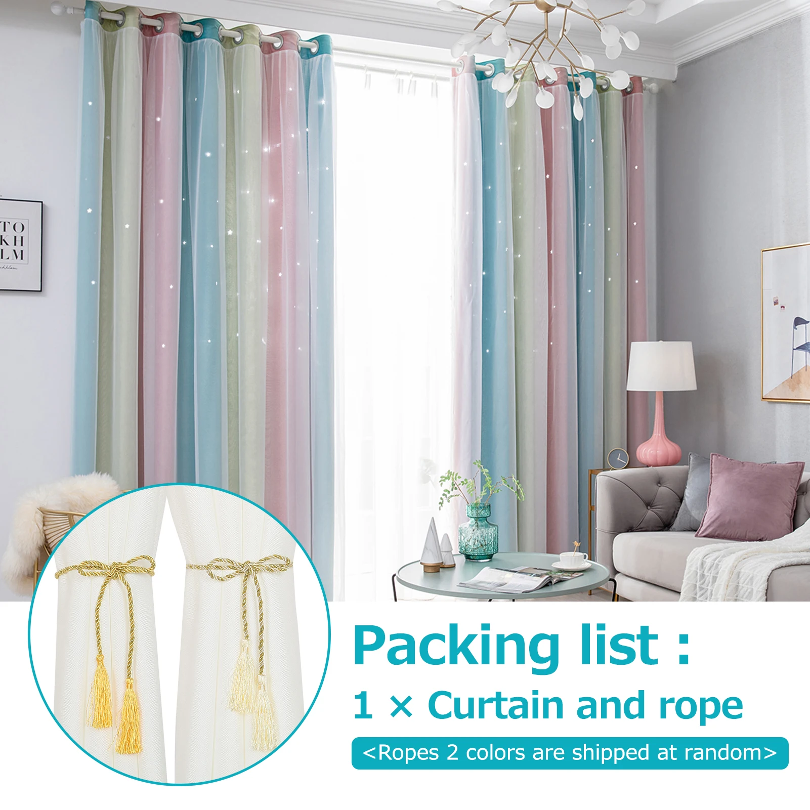 Curtain Simple Gradient Hollow-out Star Pattern Double Layer  Bedroom Living Room Insulation Curtain