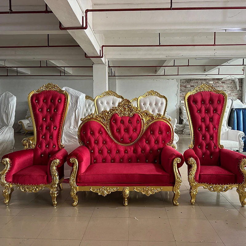 for King and queen high back cheaper gold throne chairs royal luxury wedding chair for groom and bride