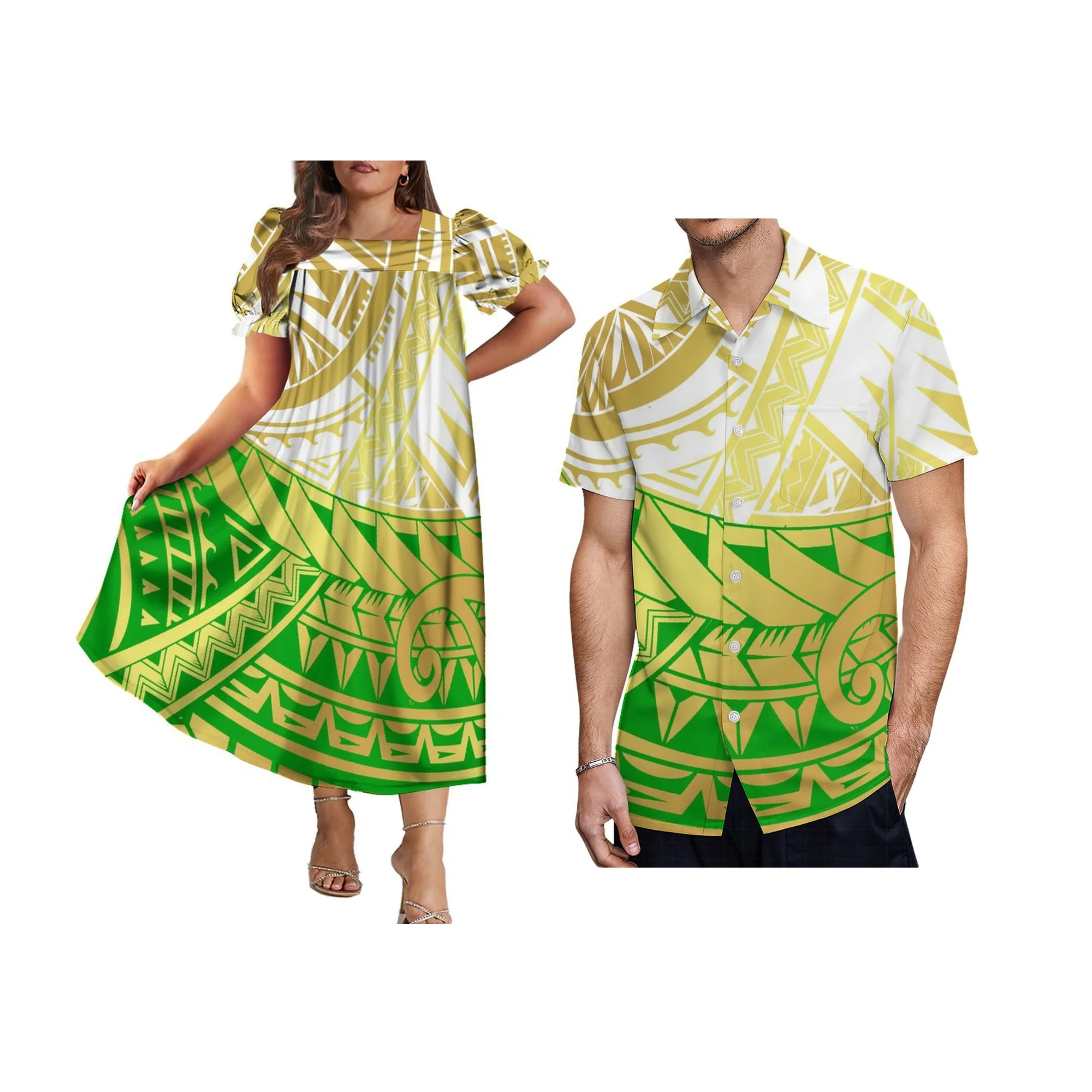 New Design Big Hem Widened Micronesian Mumu Dress Polynesian Loose Women Puff Sleeve Puffy Big Size Causal Dress