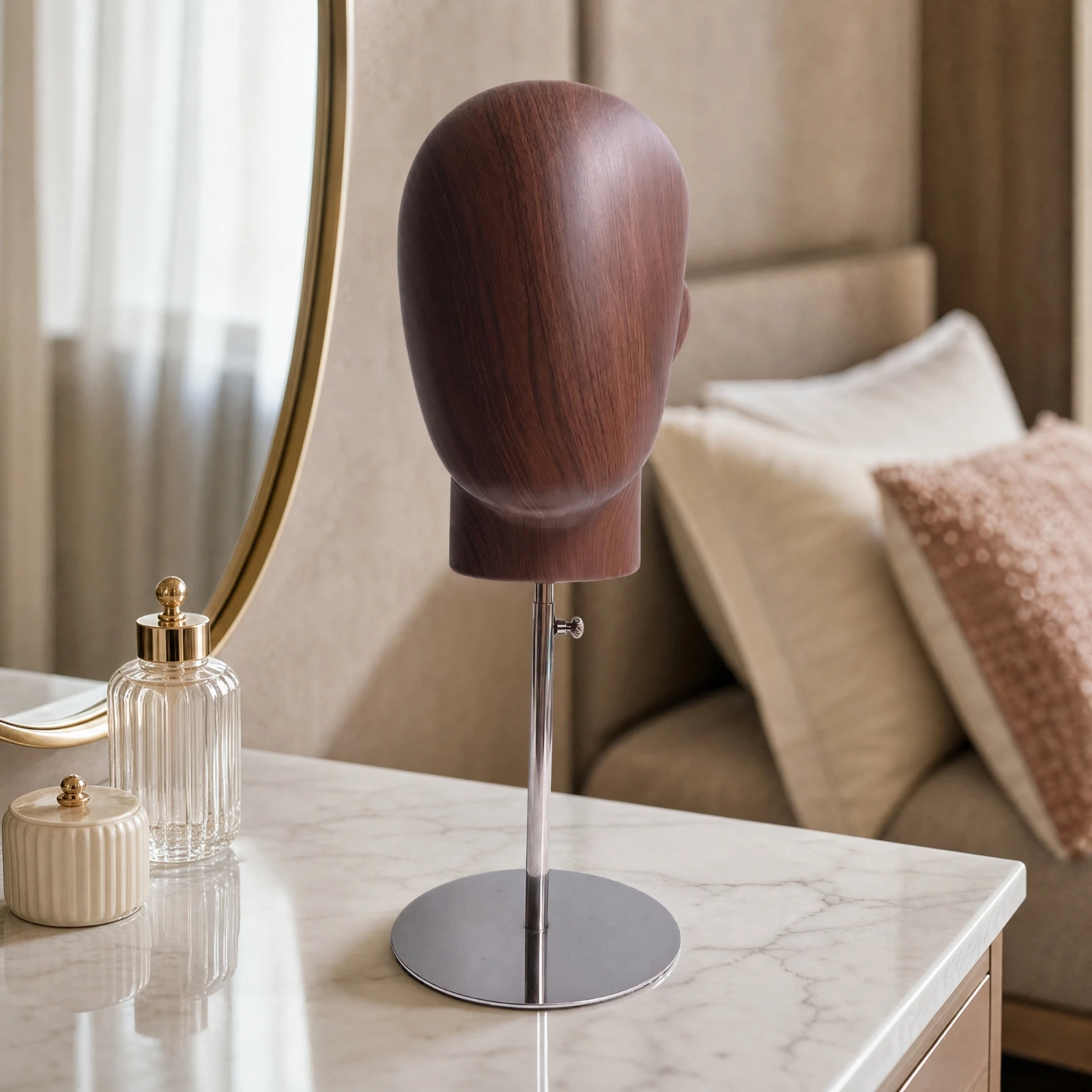 Head-Form Hat Display Stand Stable Freestanding Hat Display Stand with Wood-Grain Head Solid Structure Space-Saving